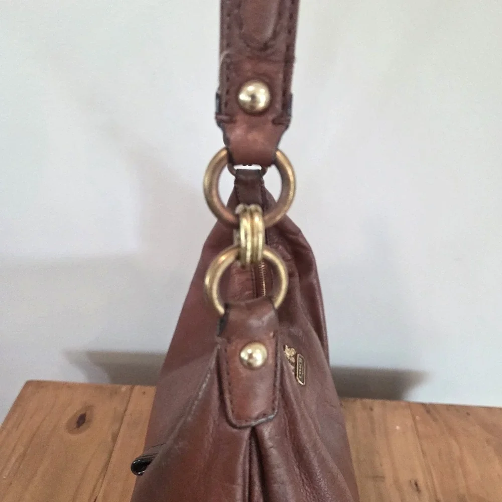 Coach Madison Phoebe Leather Hobo Shoulder Bag Brown Brass Hardware Style 19890